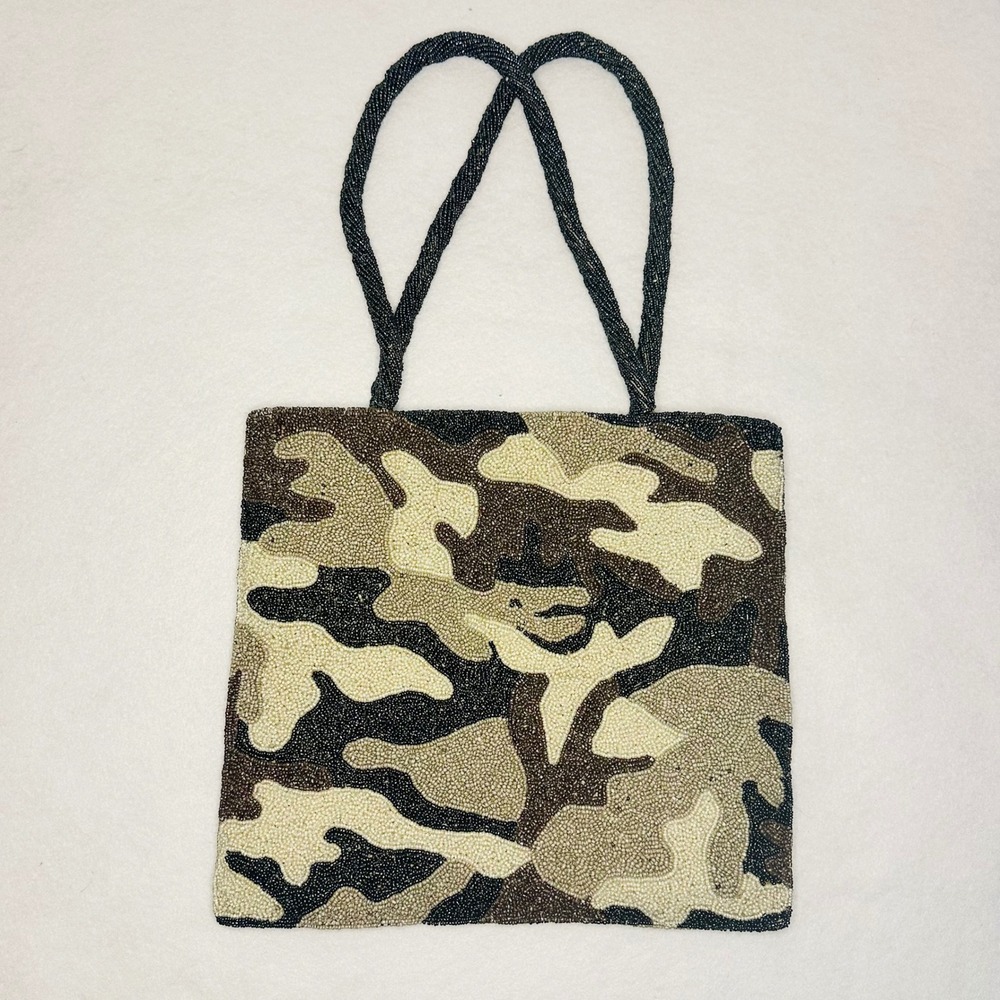 Moyna‎ Beaded Camouflage Tote Bag Magnetic Snap Cross body Unique Designer purse